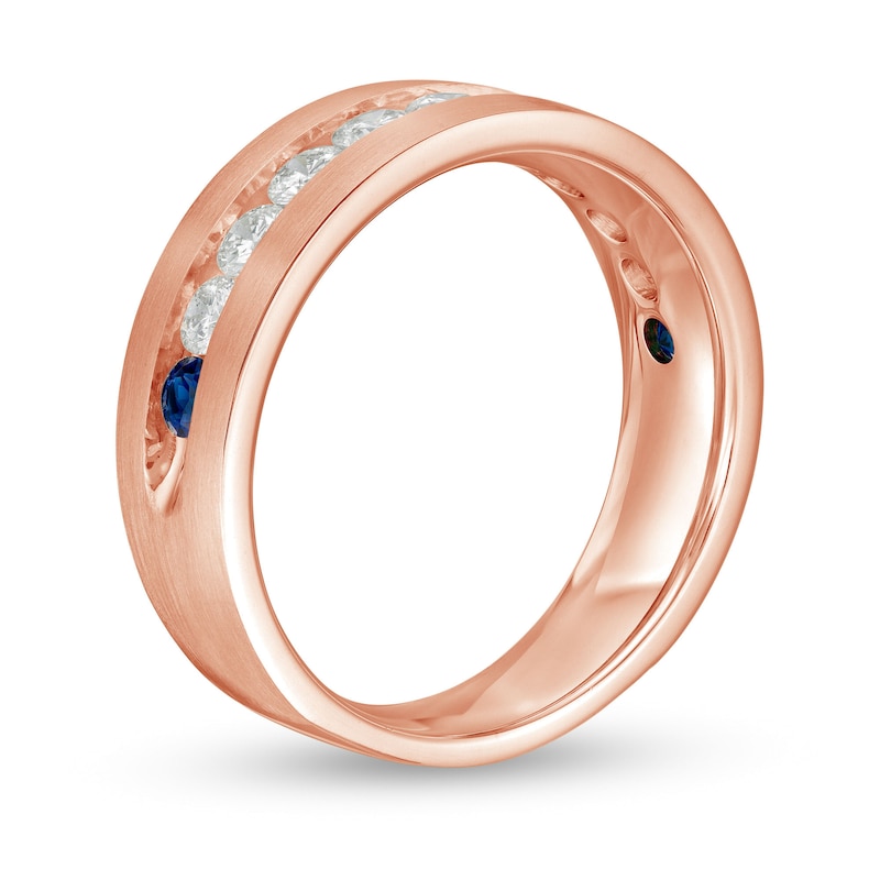 Main Image 2 of Vera Wang Men 1 CT. T.W. Diamond and Blue Sapphire Wedding Band in 14K Rose Gold