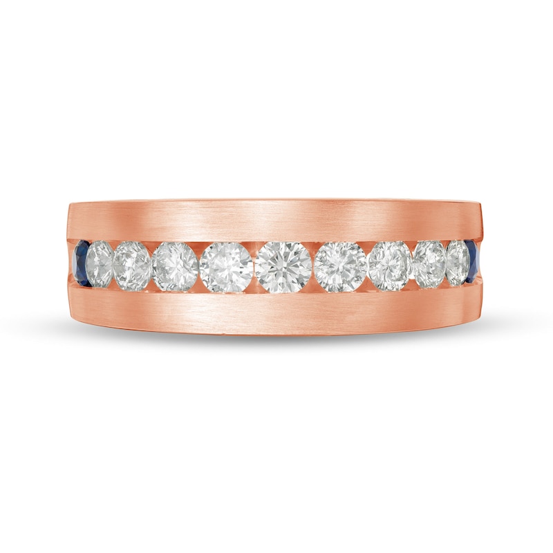 Main Image 3 of Vera Wang Men 1 CT. T.W. Diamond and Blue Sapphire Wedding Band in 14K Rose Gold