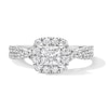 Thumbnail Image 1 of 1 CT. T.W. Princess-Cut Certified Lab-Grown Diamond Frame Engagement Ring with Crossover Shank in Platinum (F/SI2)