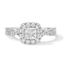 1 CT. T.W. Princess-Cut Certified Lab-Grown Diamond Frame Engagement Ring with Crossover Shank in Platinum (F/SI2)