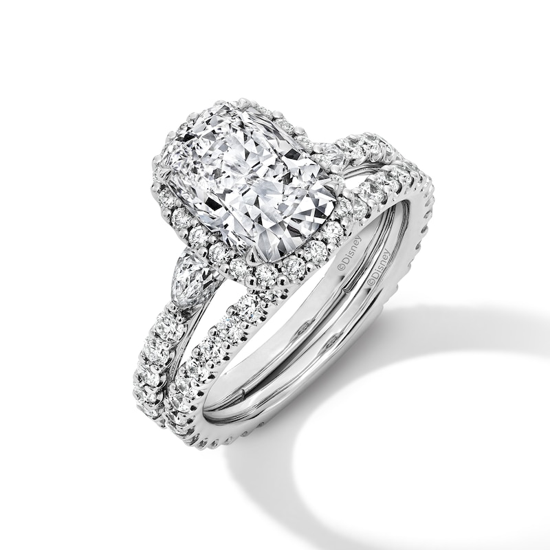 Main Image 1 of Enchanted Disney Cinderella 4.23 CT. T.W. Cushion Certified Lab-Grown Diamond Bridal Set in 14K White Gold (F/VS2)