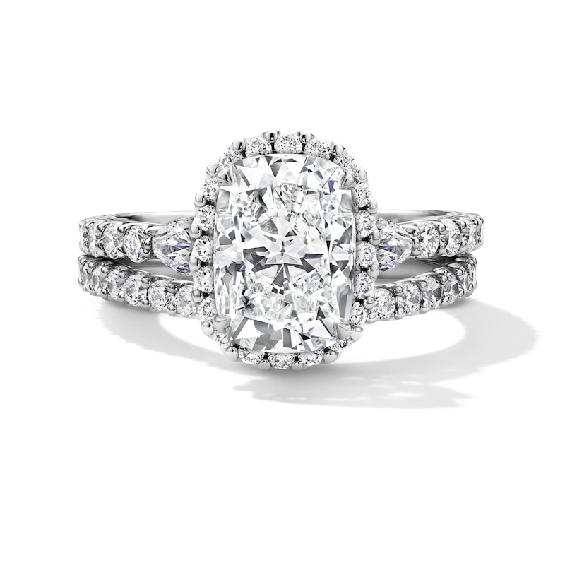 Main Image 4 of Enchanted Disney Cinderella 4.23 CT. T.W. Cushion Certified Lab-Grown Diamond Bridal Set in 14K White Gold (F/VS2)