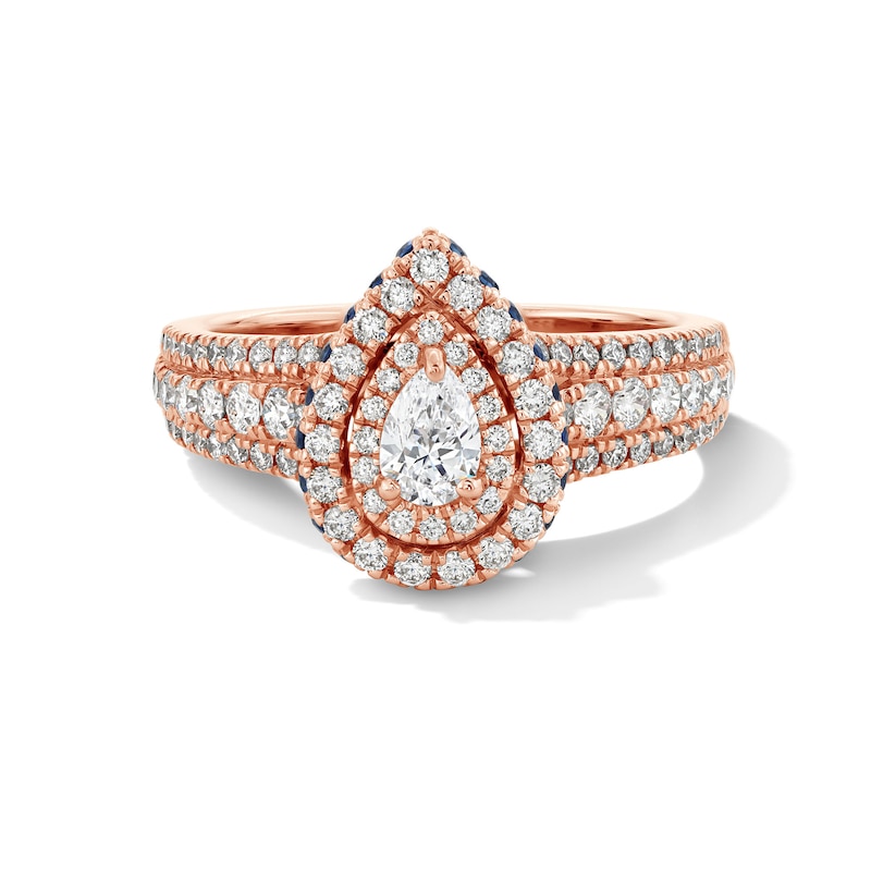 Main Image 1 of Vera Wang Love Collection 1 CT. T.W. Pear-Shaped Diamond Frame Engagement Ring in 14K Rose Gold