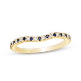 Vera Wang Love Collection Blue Sapphire and 1/15 CT. T.W. Diamond Contour Band in 14K Gold
