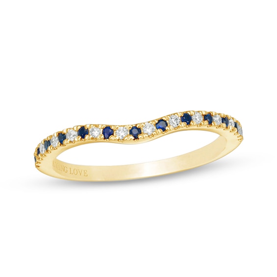 Vera Wang Love Collection Blue Sapphire and 1/15 CT. T.w. Diamond Contour Band in 14K Gold