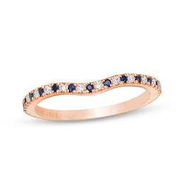 Vera Wang Love Collection Blue Sapphire and 1/15 CT. T.W. Diamond Contour Band in 14K Rose Gold