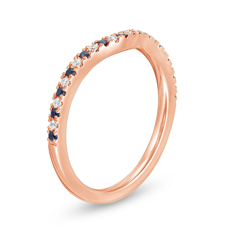Main Image 2 of Vera Wang Love Collection Blue Sapphire and 1/15 CT. T.W. Diamond Contour Band in 14K Rose Gold