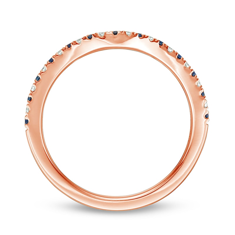 Main Image 3 of Vera Wang Love Collection Blue Sapphire and 1/15 CT. T.W. Diamond Contour Band in 14K Rose Gold
