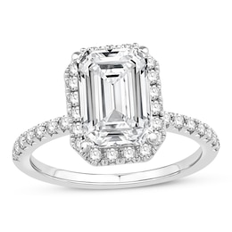 3-1/2 CT. T.W. Emerald-Cut Certified Lab-Grown Diamond Frame Engagement Ring in Platinum (F/VS2)