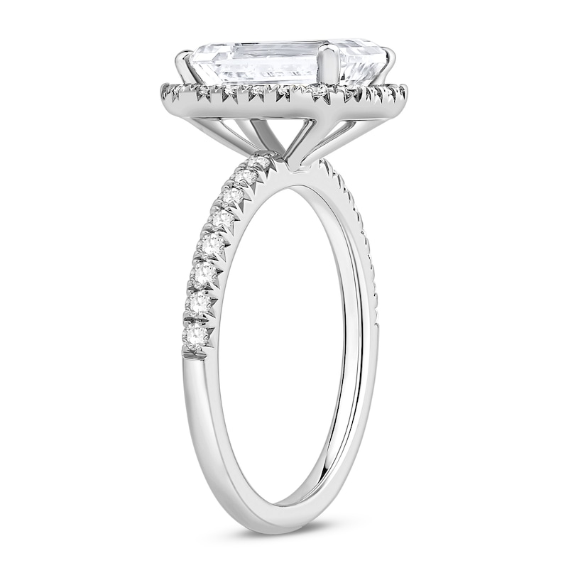 Main Image 2 of 3-1/2 CT. T.W. Emerald-Cut Certified Lab-Grown Diamond Frame Engagement Ring in Platinum (F/VS2)