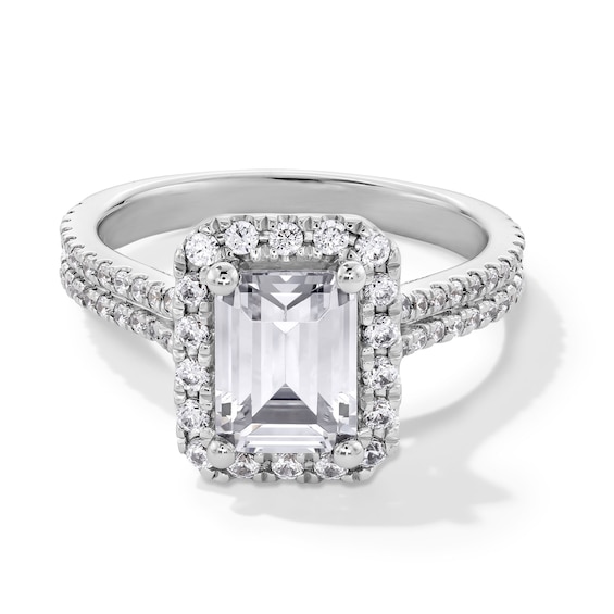 2-5/8 CT. Emerald-Cut Certified Lab-Grown Diamond Frame Engagement Ring in Platinum (F/Si2)