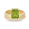 Thumbnail Image 1 of Emerald-Cut Peridot and White Lab-Created Sapphire Stacked Ring Set in Sterling Silver with 18K Gold Plate