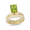 Thumbnail Image 2 of Emerald-Cut Peridot and White Lab-Created Sapphire Stacked Ring Set in Sterling Silver with 18K Gold Plate