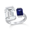 Thumbnail Image 1 of Octagon-Shaped Blue and White Lab-Created Sapphire Open-Shank Toi et Moi Ring in Sterling Silver