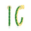 Thumbnail Image 1 of Baguette-Cut Lab-Created Emerald and White Lab-Created Sapphire Hoop Earrings in Sterling Silver with 14K Gold Plate