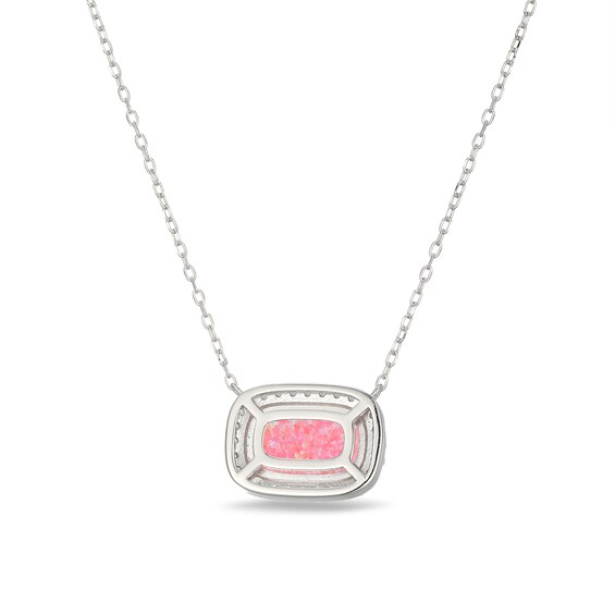 Emerald-Shaped Pink Lab-Created Opal and White Lab-Created Sapphire Necklace in Sterling Silver