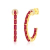 Thumbnail Image 1 of Baguette-Cut Lab-Created Ruby and White Lab-Created Sapphire Hoop Earrings in Sterling Silver with 14K Gold Plate