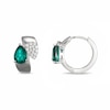 Thumbnail Image 2 of Pear-Shaped Green Quartz Doublet and White Lab-Created Sapphire Huggie Hoop Earrings in Sterling Silver
