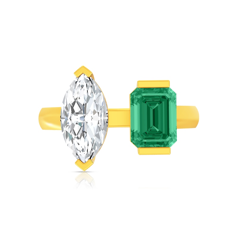 Main Image 2 of Marquise White Lab-Created Sapphire and Octagon Lab-Created Emerald Ring in Sterling Silver with 14K Gold Plate