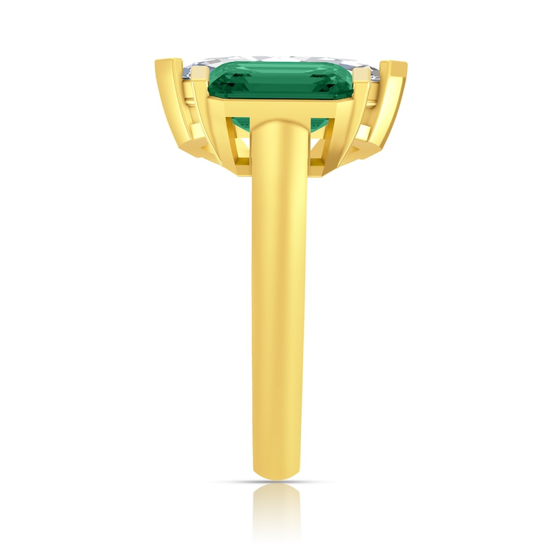 Main Image 3 of Marquise White Lab-Created Sapphire and Octagon Lab-Created Emerald Ring in Sterling Silver with 14K Gold Plate