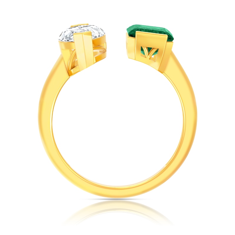 Main Image 4 of Marquise White Lab-Created Sapphire and Octagon Lab-Created Emerald Ring in Sterling Silver with 14K Gold Plate