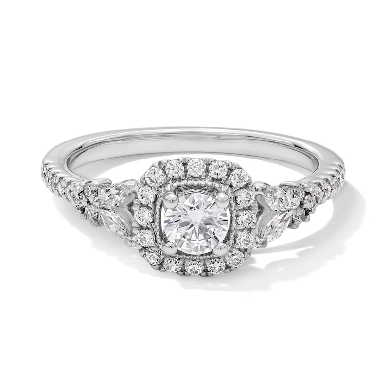 Main Image 1 of 3/4 CT. T.W. Diamond Cushion Frame Engagement Ring in 14K White Gold
