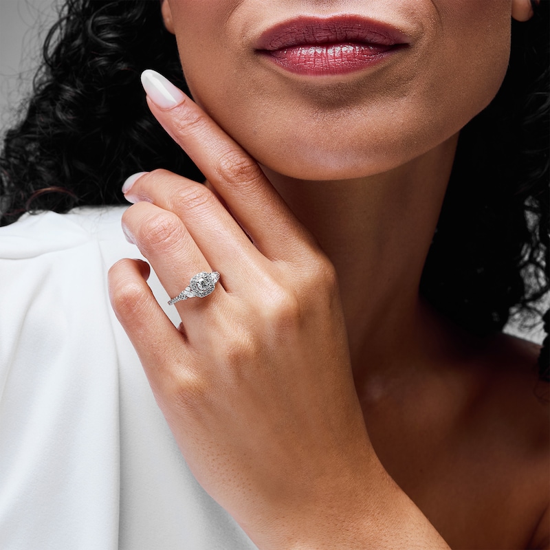 Main Image 2 of 3/4 CT. T.W. Diamond Cushion Frame Engagement Ring in 14K White Gold