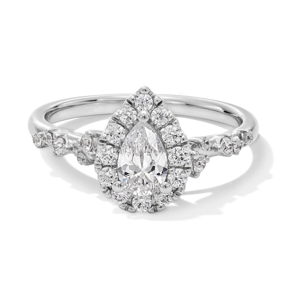 7/8 CT. T.w. Pear-Shaped Diamond Frame Engagement Ring in 14K White Gold