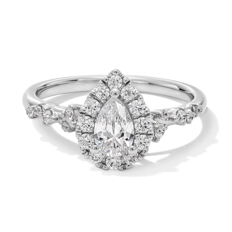 Main Image 1 of 7/8 CT. T.W. Pear-Shaped Diamond Frame Engagement Ring in 14K White Gold
