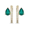 Thumbnail Image 1 of Pear-Shaped Green Quartz Doublet and White Lab-Created Sapphire Hoop Earrings in Sterling Silver with 18K Gold Plate