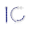 Thumbnail Image 2 of Baguette-Cut Blue Lab-Created Sapphire and White Lab-Created Sapphire Hoop Earrings in Sterling Silver