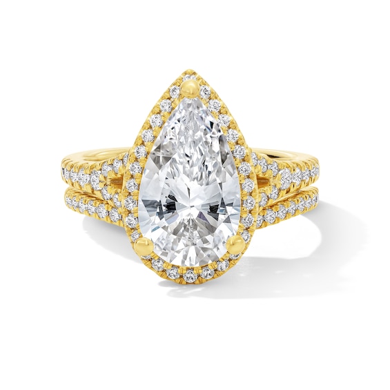 4 3/4 CT. T.w. Pear-Shaped Certified Lab-Grown Diamond Frame Bridal Set in 14K Gold (F/Vs2)