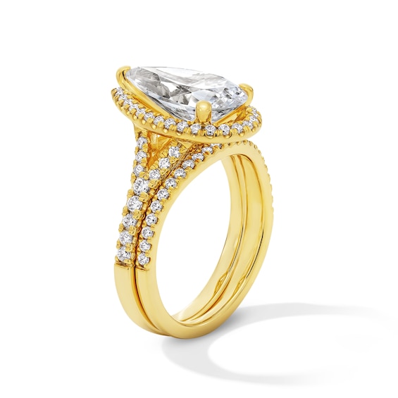 4 3/4 CT. T.w. Pear-Shaped Certified Lab-Grown Diamond Frame Bridal Set in 14K Gold (F/Vs2)