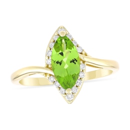Marquise-Cut Peridot and 1/8 CT. T.W. Diamond Frame Ring in 10K Gold