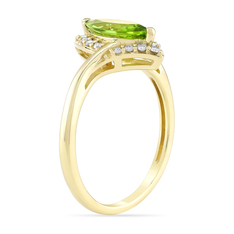 Main Image 2 of Marquise-Cut Peridot and 1/8 CT. T.W. Diamond Frame Ring in 10K Gold