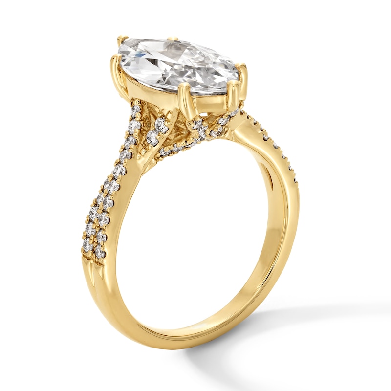 Main Image 2 of 3-3/8 CT. T.W. Marquise-Cut Certified Lab-Grown Diamond Engagement Ring with Crossover Shank in 14K Gold (F/VS2)