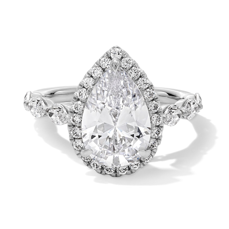 Main Image 1 of 4 CT. T.W. Pear-Shaped Certified Lab-Grown Diamond Frame Engagement Ring in 14K White Gold (F/VS2)