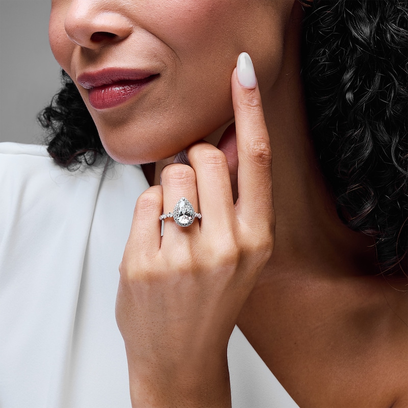 Main Image 2 of 4 CT. T.W. Pear-Shaped Certified Lab-Grown Diamond Frame Engagement Ring in 14K White Gold (F/VS2)