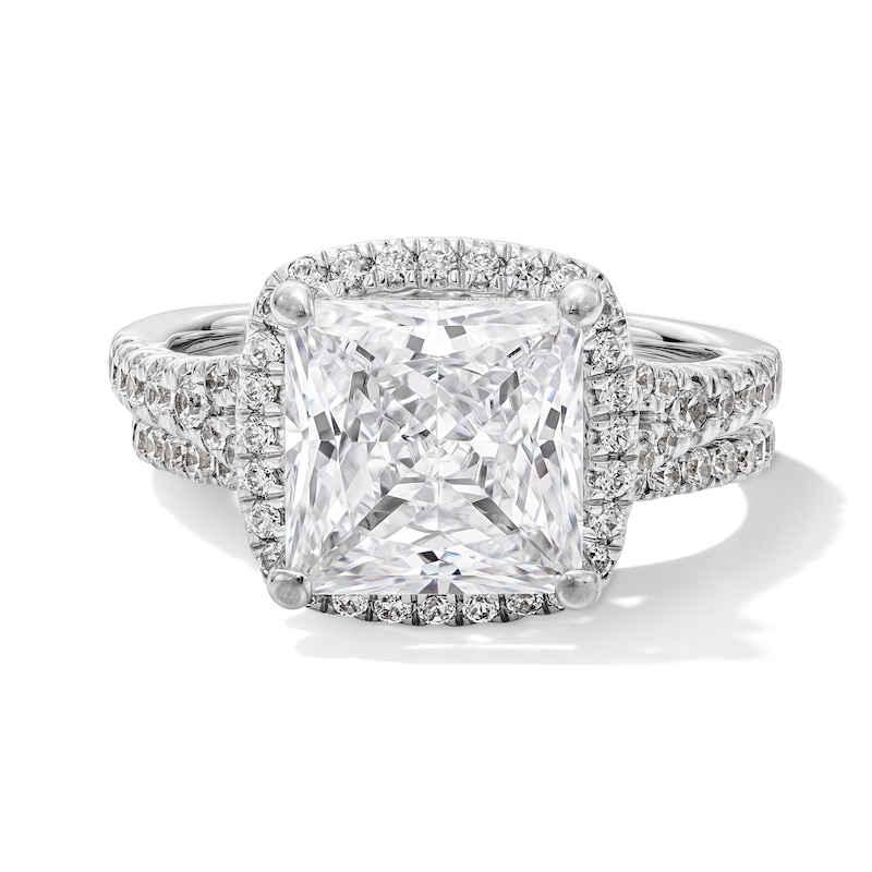 Main Image 1 of 4-3/4 CT. T.W. Princess-Cut Certified Lab-Grown Diamond Frame Bridal Set in 14K White Gold (F/VS2)