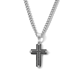 1/6 CT. T.W. Black Diamond Cross Pendant in Solid Two-Tone Stainless Steel - 24”