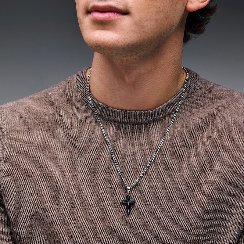 Main Image 2 of 1/6 CT. T.W. Black Diamond Cross Pendant in Solid Two-Tone Stainless Steel - 24”