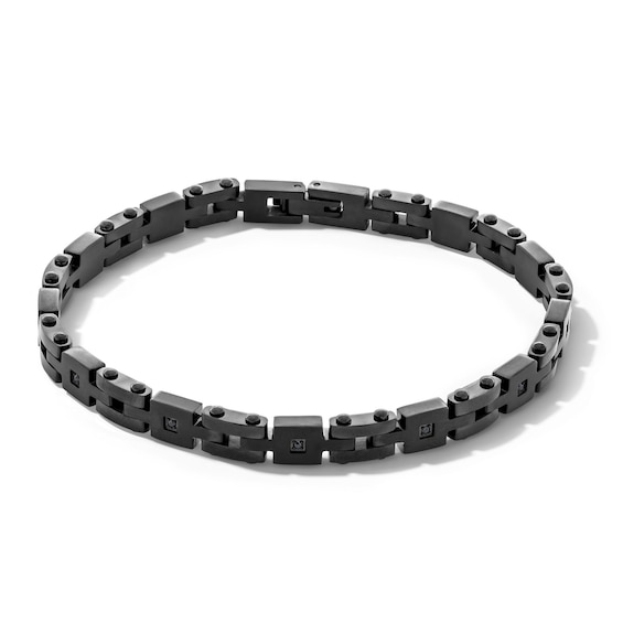 1/10 CT. T.w. Black Diamond Link Bracelet in Solid Stainless Steel with Black Ion Plate - 8.5”