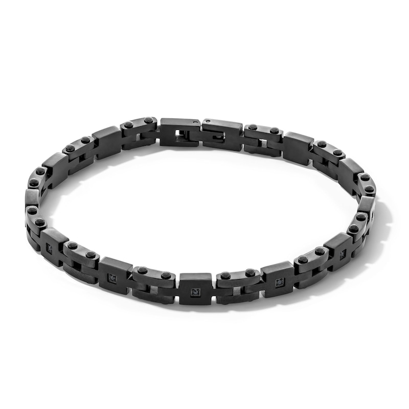 Main Image 1 of 1/10 CT. T.W. Black Diamond Link Bracelet in Solid Stainless Steel with Black Ion Plate - 8.5”
