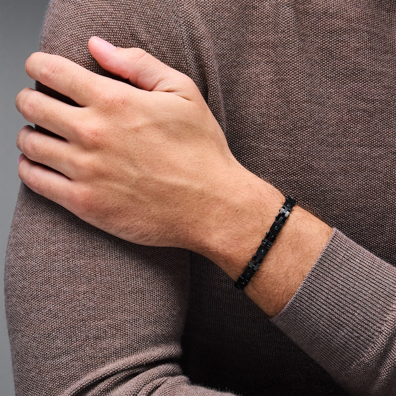 Main Image 2 of 1/10 CT. T.W. Black Diamond Link Bracelet in Solid Stainless Steel with Black Ion Plate - 8.5”