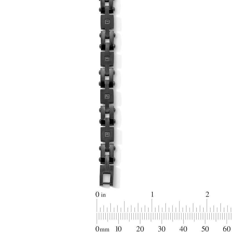 Main Image 2 of 1/10 CT. T.W. Black Diamond Link Bracelet in Solid Stainless Steel with Black Ion Plate - 8.5”