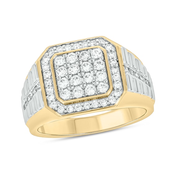 1 CT. T.w. Multi-Diamond Octagon Frame Ring in Sterling Silver and 14K Gold Plate