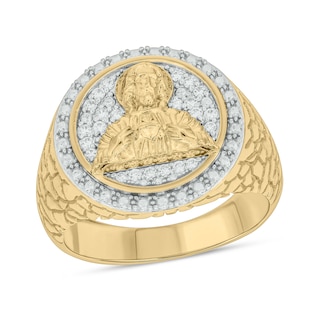 1/5 CT. T.W. Diamond Praying Jesus Nugget Shank Ring in Sterling Silver with 14K Gold Plate