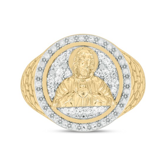 1/5 CT. T.w. Diamond Praying Jesus Nugget Shank Ring in Sterling Silver with 14K Gold Plate
