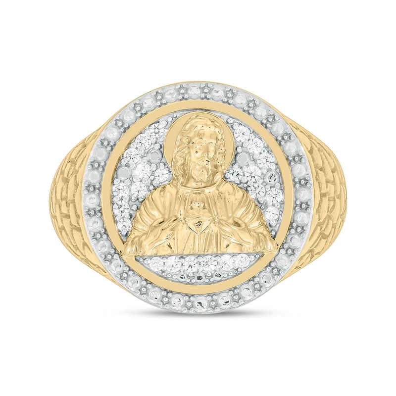 Main Image 3 of 1/5 CT. T.W. Diamond Praying Jesus Nugget Shank Ring in Sterling Silver with 14K Gold Plate