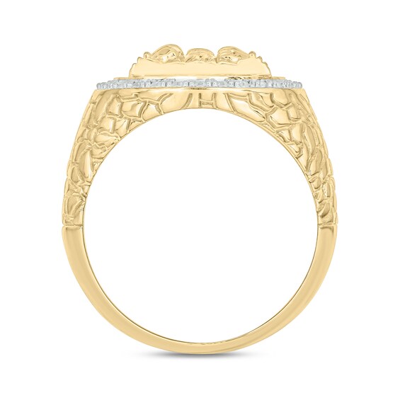 1/5 CT. T.w. Diamond Praying Jesus Nugget Shank Ring in Sterling Silver with 14K Gold Plate